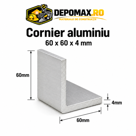 Cornier aluminiu 60 x 60 x 4 mm, 6 metri (EN AW-6060)
